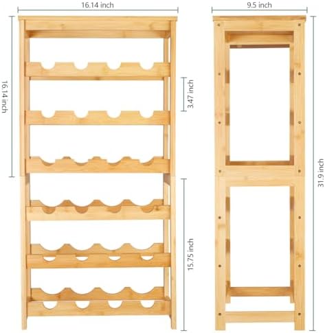 Wine Rack 24-Botttle Freestanding Floor, 6-Tier Wine Rack Shelf with Table Top, Bamboo Display Wine Storage Shelves Kitchen Bar Dining Room Living Room, Natural