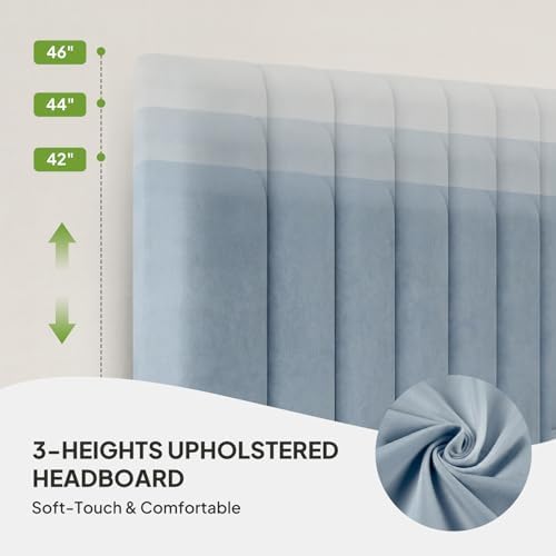Welzona Full Size Velvet Upholstered Bed Frame with Tufted Headboard, Blue