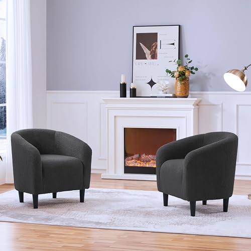 Yaheetech Compact Sherpa Accent Chairs Set of 2 for Small Spaces, Drak Gray
