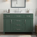 48 Inch Green Bathroom Vanity with Sink, Pre Assembled | Freestanding Solid Wood Bathroom Vanities with 2 Soft Close Doors & 5 Dovetail Drawers, 0.78" Stone Top, Backsplash
