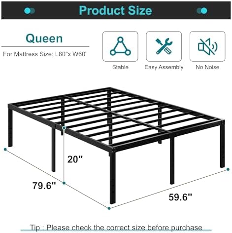 Maenizi 20 Inch Queen Bed Frame No Box Spring Needed Heavy Duty Metal