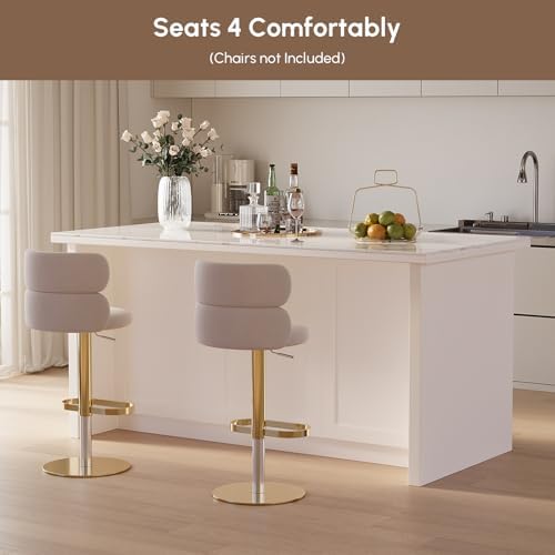 homary 72" Modern Kitchen Island with Storage, White Marble-Effect Engineered Wood Top, Modern Kitchen Table for Dining Room