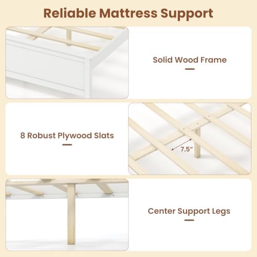 GIANTEX Full Size Wooden Bed Frame with Headboard, Wood Slat Support