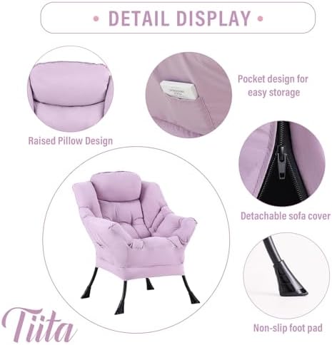Tiita Lazy Chair with Ottoman, Comfy Reading Accent Chair, Purple