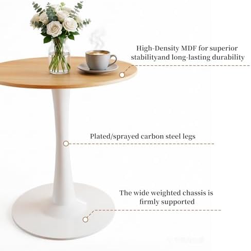 23.62" Small Round Dining Table for 2 – Durable & Well-Made Tulip Table with Sturdy Metal Frame, Compact 2-Seater Kitchen or Dining Room Table for Small Spaces, Apartments, Café, Restaurant, Office