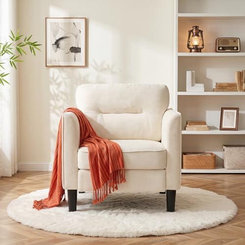 Kromax Accent Chair for Living Room, Comfy Upholstered Armchair, White