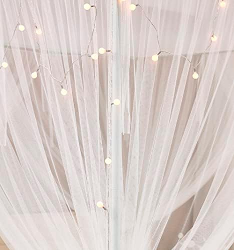 Mengersi Bed Canopy with Lights for Full Queen King Size Bed,4 Corner Post Bed Drapes Canopy for Bed,Canopy Bed Curtains Elegant Bedroom Decoration Accessories(White+Lights)