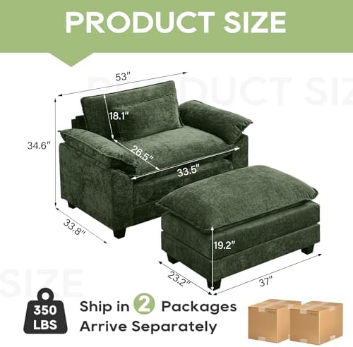 Oprisen 53" Modular Sectional Sofa, Comfy Deep Cloud Couch with Ottoman