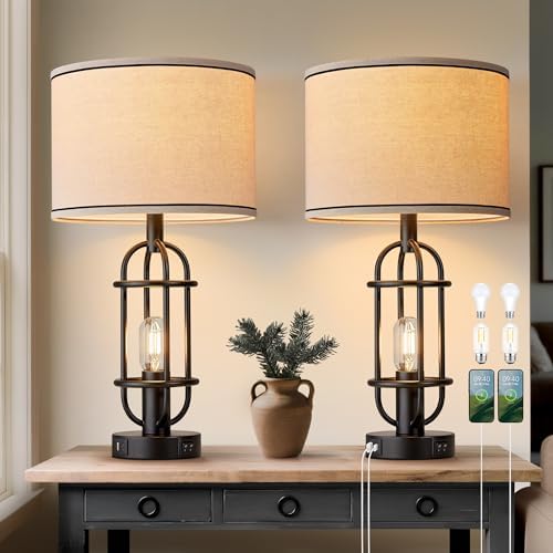 Reaketon 22.3” Farmhouse Table Lamps for Living Room Set of 2, Black