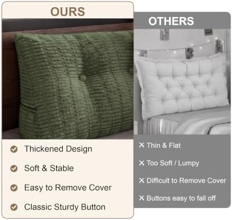 Headboard Pillow Queen, Wedge Pillow for Headboard, Backrest Pillows for Reading, Sitting, Working in Bed, Daybed Soft Pillows with Removable Cover for Bed Dorm Sofa, Green