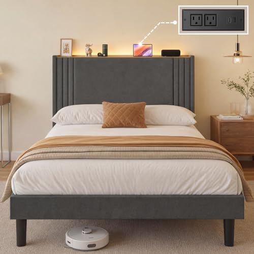 Gizoon Full Bed Frame with Charging Station and LED Lights