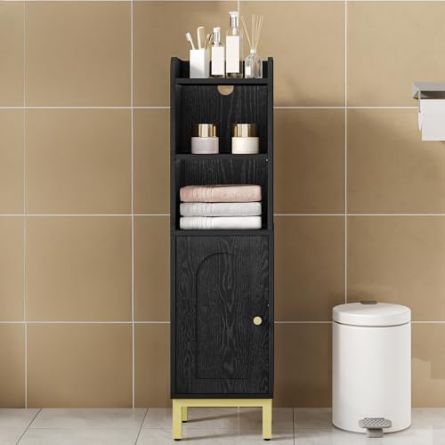 Hzuaneri Bathroom Storage Cabinet, Small Corner Floor Cabinet | Narrow Toilet Paper Holder, Bathroom Organizer with Adjustable Shelf, 2 Doors, for Small Spaces, Blsck BC38204GV1