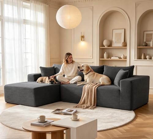 Mangodan 110” Boneless Couch, Cloud Sectional Sofa for Living Room, Grey