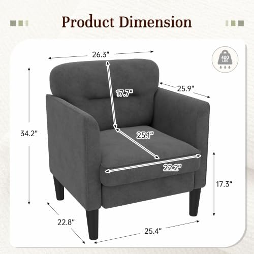 Kromax Accent Chair for Living Room Set of 2, Comfy Reading Armchair, Grey