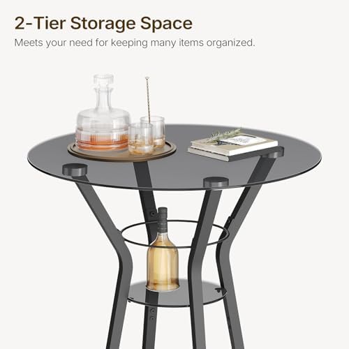 YATINEY Bar Table, 2-Tier Round High Top Table, Pub Table, Home Bar Counter Height, Bistro Tables, for Kitchen, Living Room, Meeting Room, Pub, Transparent and Black BT03BK