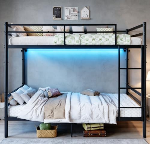 Bellemave Twin Over Twin Bunk Beds, Metal Bunk Bed Frame with Ladder and Full-Length Guardrail for Kids, Adults, Can be Split, Black