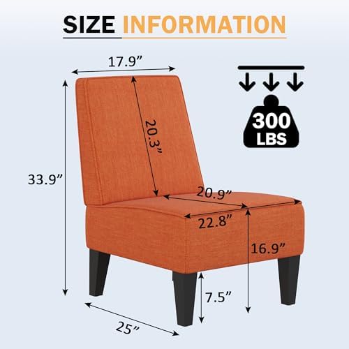 Armless Accent Chairs Set of 2, Orange Linen Slipper Chairs