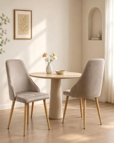 High Back Dining Chairs Set of 2, Mid-Century Modern Living Room Chairs, Velvet Comfortable Seats with Sturdy Legs Upholstered Farmhouse Kitchen Chairs for Bedroom Office Easy Assemble-Grey
