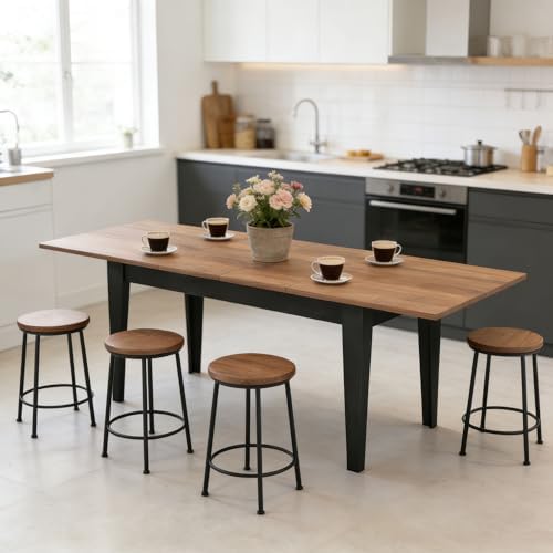 71" to 106" Expandable Dining Table, Modern Large Table for 6-10 People, Space-Saving Extendable Kitchen & Office Table, Brown and Black