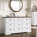 Farmhouse 9 Drawers Dresser Chests for Bedroom, White 9 Drawers TV Stand