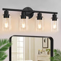 4-Light Bathroom Light Fixtures, Matte Black Modern Vanity Lights Over Mirror with Clear Glass Shade, Bathroom Wall Lamp for Mirror Kitchen Living Room Hallway Cabinet Porch Bedroom Reading room