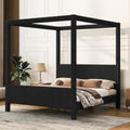 Queen Size Canopy Bed with Upholstered Headboard & Footboard, Black