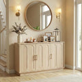 holzart 46.6" Modern 3 Door Storage Cabinet, Light Oak Sideboard Buffet Cabinet with Gold Handles, Large Fluted Wood Accent Credenza for Dining Room, Living Room, Coffee Bar