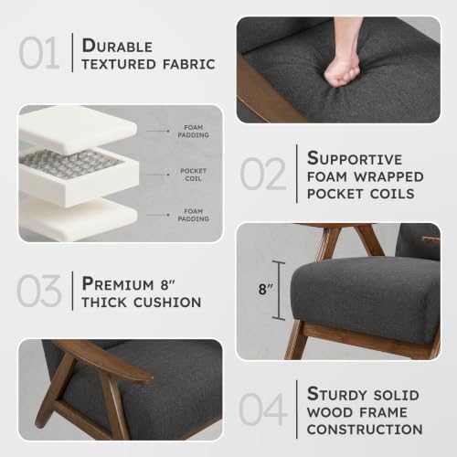 Lexicon Mid Century Modern Accent Chair with Walnut Wood Frame, Dark Grey