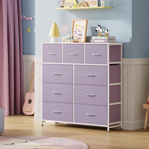 WLIVE Tall Dresser for Bedroom, 9 Drawer Chest of Drawers, Purple