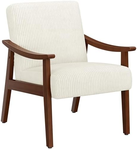 Yaheetech Accent Chairs, Mid-Century Corduroy Fabric Armchairs, Beige