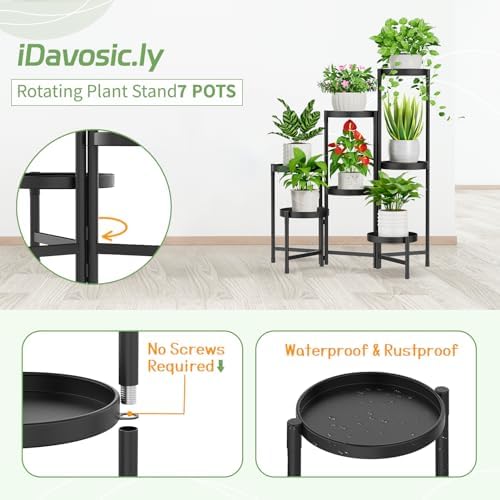 iDavosic.ly Plant Stand Indoor Outdoor, 7 Tier Metal Corner Shelf, Black