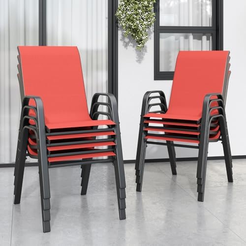 Stackable Patio Chairs Set of 8, Red