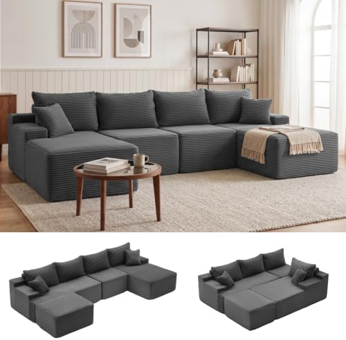 Mangodan Cloud Sectional Couch, Boneless Couches for Living Room, Grey