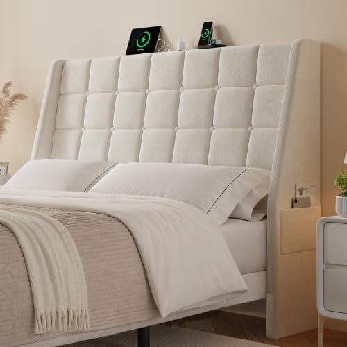 ONBRILL Queen Headboard Only with Charging Station, Soft Chenille Fabric