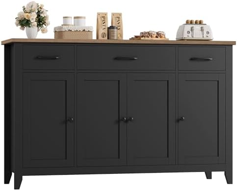 HORSTORS 55" W Buffet Cabinet with Storage, Kitchen Storage Cabinet, Black