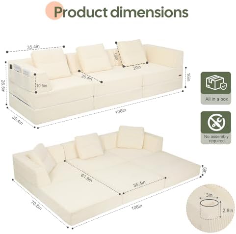 COMAX Futon Sofa Bed, Convertible Sofa Bed, Folding Boneless Couches