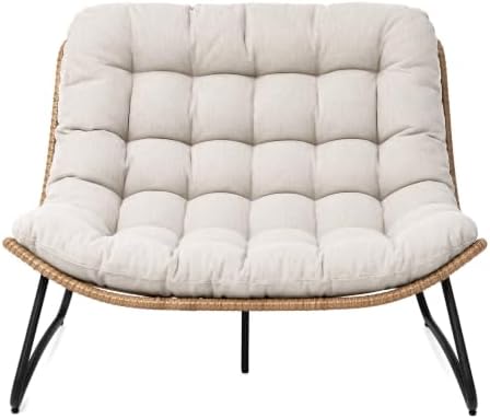Outdoor Loveseat 2-Seat Wicker Rattan Boho Patio Sofa Beige 1PC