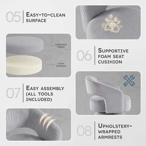 Lexicon Modern Comfy Corduroy 360 Degree Swivel Accent Chair, Gray