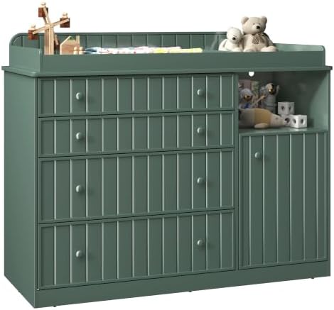 Green Changing Table Dresser with 4 Drawers, Baby Nursery Diaper Table
