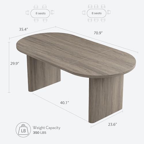 GarveeHome 70.87" Long Oval Dining Table with Wooden Base for 6-8 People