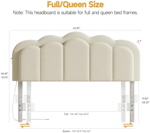 ONBRILL Upholstered Headboard Full/Queen Size with USB & Type C Port, Beige