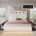 DWVO Queen Size Bed Frame with 4 Storage Drawers and RGB LED Lights, White