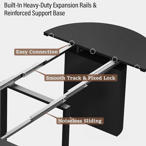 weselon 42"-105" Extendable Dining Table for 4-12, Expandable Oval Dining Room Table with Fluted Pedestal Base & Reinforced Metal Support Leg, Large Modern Kitchen Table for Dining Room (Black)