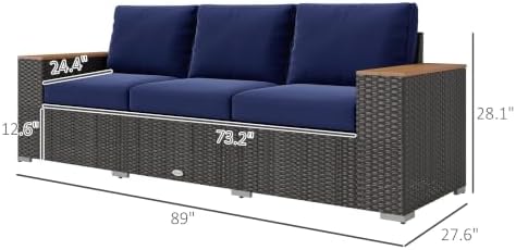 Outsunny 3-Seat Outdoor Patio Sofa 24.5" Extra Wide Deep Seats Navy Blue