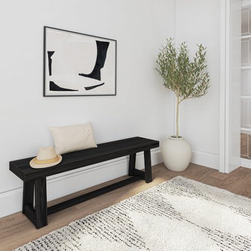 Plank+Beam Classic Dining Bench, 60 Inch, Black Wirebrush