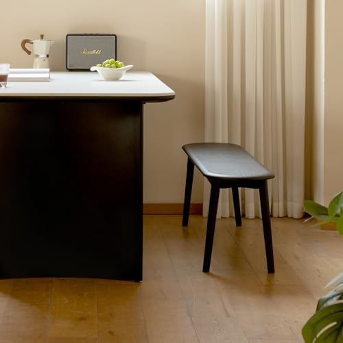100% Solid Oak Dining Bench, Wood Bench for End of Bed with Rounded Corners, Entryway Benches for Entrance, Hallway, Kitchen, Living Room(Oak Black,12" L x 47.2" W x 16.2" H)