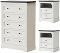 KIGOTY Farmhouse Bedroom Set, 3 Pcs Dresser and Nightstand Sets, 5 Drawer Dresser & 2 Drawer Nightstand Set with Charging Station,Rustic Wood Bedroom Furniture Set for Home