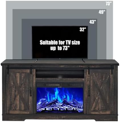 AMERLIFE Living Room Furniture Set, 63" Dark Oak TV Stand with Fireplace
