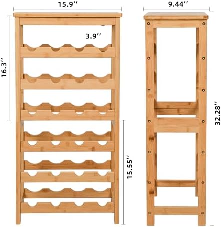 VASMIA Wine Rack Free Standing Floor, 6-Tier Display Wine Storage Shelves with Table Top, 24-Bottle Bamboo Wine Rack Shelf for Kitchen Bar Dining Room Living Room, Natural