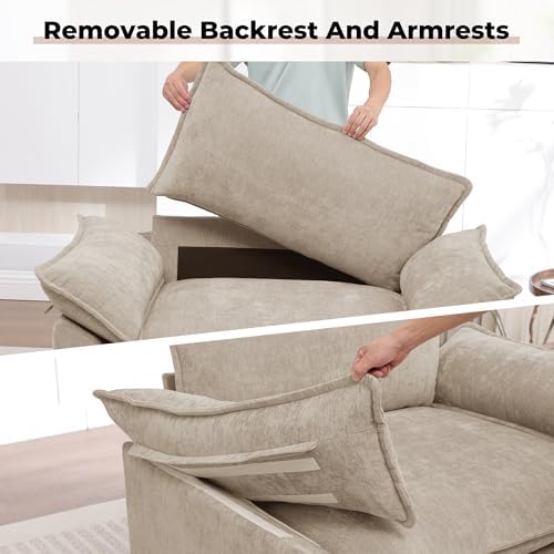 Oversized Accent Chairs Set of 2,44" Modern Living Room Chairs,Chenille Upholstered Armchair with Extra Thick,Comfy Cloud Sofa Chairs Side Chairs Reading Chairs for Bedroom Apartment,Khaki
